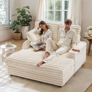 【2 packages】Oversized Chaise Lounge Chair Indoor with Throw Pillows and Armrests Oversized Indoor Sleeper Corduroy Chair Upholstered cofy Sofa resting Bed for Living Room, Bedroom wooden frame needs to be assembled.