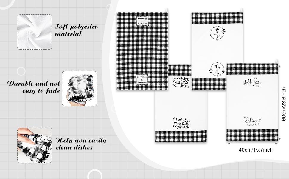 4 Pcs Buffalo Plaid Kitchen Towels Farmhouse Hand Tea Towels Absorbent Quick Dry Buffalo Check Kitchen Dish Cloths Cleaning Cloth for Summer Home Supplies Gifts(White and Black,Plaid Style) 4 Pcs Buffalo Plaid Kitchen Towels Farmhouse Hand Tea Towels Absorbent Quick Dry Buffalo Check Kitchen Dish Cloths Cleaning Cloth for Summer Home Supplies Gifts(White and Black,Plaid Style)