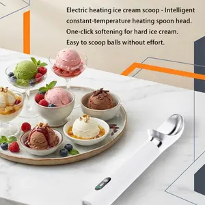 Rechargeable heating stainless steel electric ice cream scoop with heating, LED digital display and ambient light. A must-have for home and commercial use to easily scoop hard ice cream without effort.