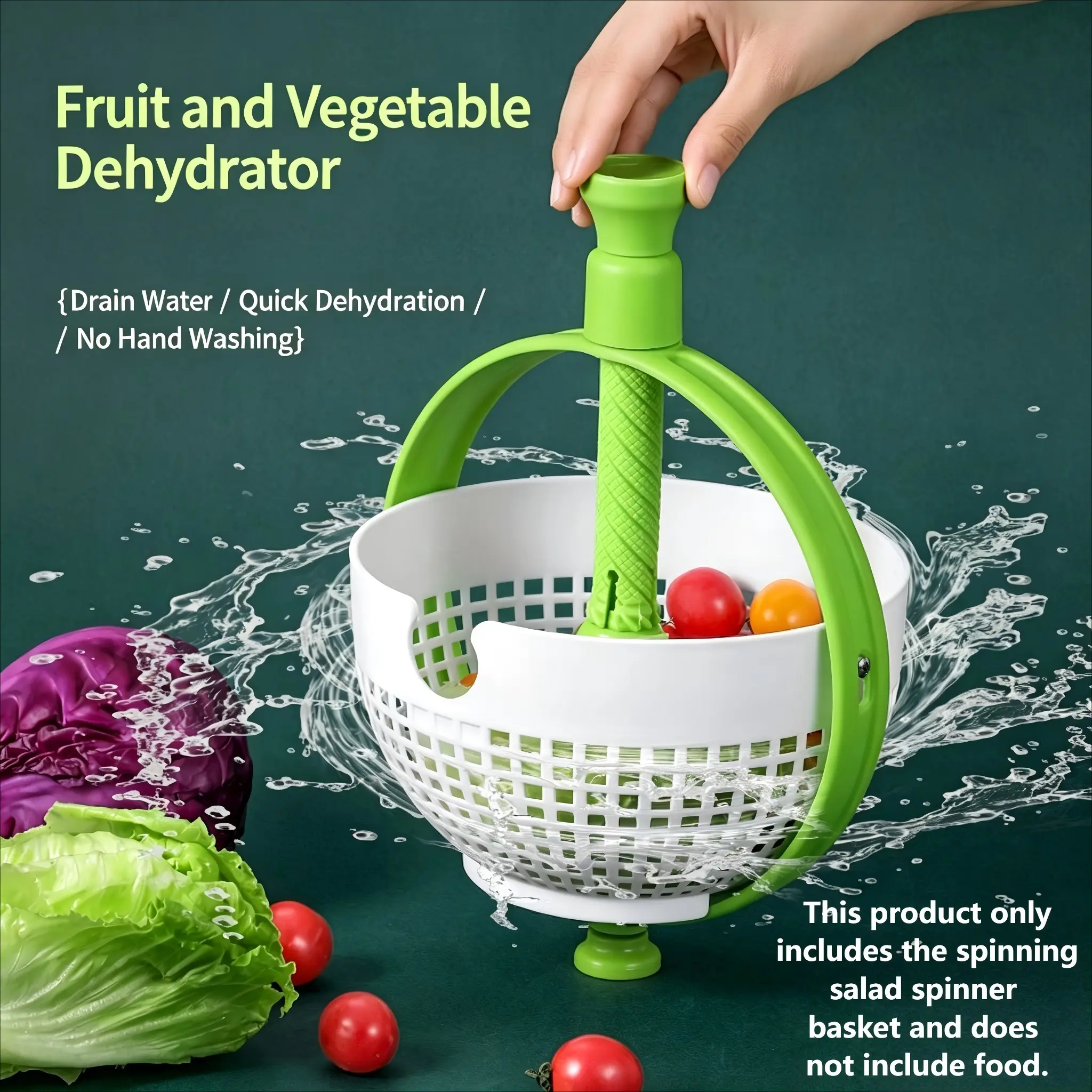 Manual Rotary Vegetable Dryer, Hand-Press Fruit & Vegetable Salad Spinner, Household Draining Basket for Quick Dehydration & Washing, Labor-Saving Lettuce & Produce Drain Tool