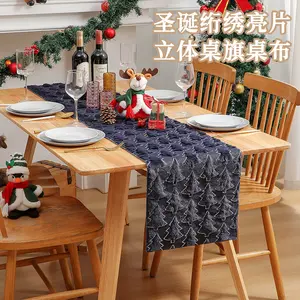 2025 New Christmas Table Runner Restaurant Decoration Christmas Quilted Embroidered Sequin 3D Table Runner Tablecloth