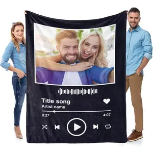 Personalized Music Blanket, Custom Spotify Blanket with Picture, Custom Blanket with Picture Song