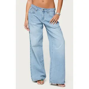 Edikted Women's Mirra Embroidered Flower Low Rise Jeans