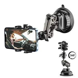 Heavy Duty Car Cell Phone Holder Suction Cup for Car, Multifunctional 360° Rotation Phone Stand for Windshield Dashboard Desk Desktop, Adjustable Phone Mount Bracket for iPhone Samsung All Smartphone, For Travel Desktop Video Record VLOG