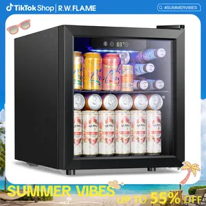 Mini Fridge Cooler - Beverage Refrigerator Black Glass Door for Beer Soda or Wine –Small Drink Dispenser Machine Clear Front Removable for Home, Office or Bar, 1.3cu.ft., Black