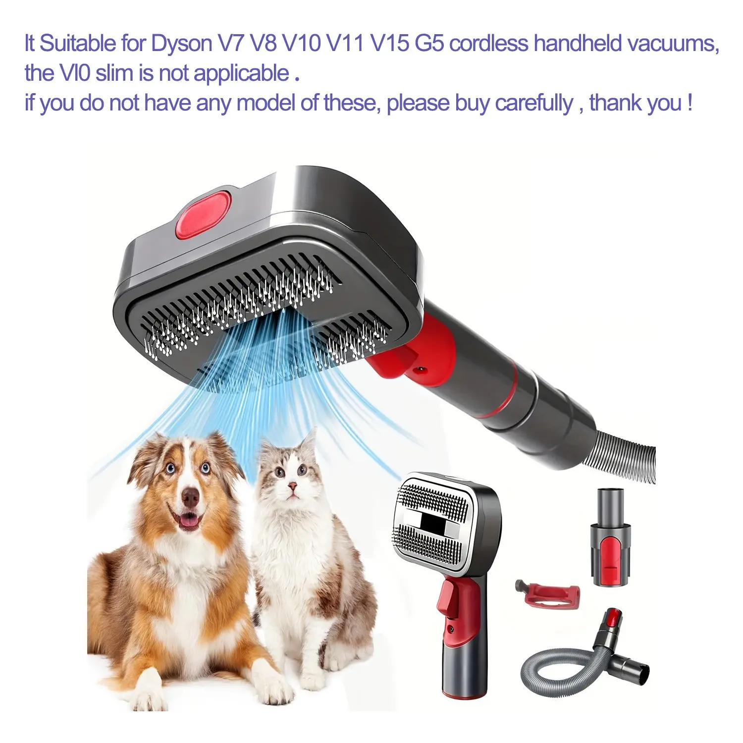 Pet Grooming Slicker Brush Kit for Dyson Vacuum V7 V8 V10 V11 V15(Not Included Vacuum), Dogs & Cats Grooming Brush Attachment, Dog Hair Groomer Tools for Cat and Other Animals, Self Grooming Brush