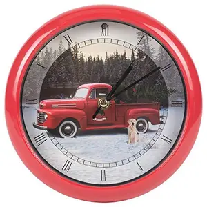 Vintage Truck Christmas Carol Sound Clock with 12 Holiday Songs, 8 Inch Red Decorative Wall & Table Clock, Smart Light Sensor, Battery Operated Festive Home Decor