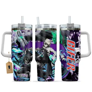 Elite Tumbler - Ulquiorra Cifer 40oz Tumbler With Handle & Straw, Anime Retro Collage Cup, Anime Inspired Travel Tumbler, Vintage Music Legend Drinkware, Pop Star Fan Gift, Stainless Steel Coffee Mug, Gift for Music Lovers