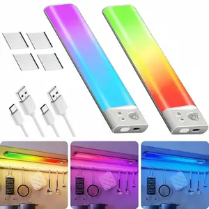 Ultimate RGB Motion Sensor Night Light Bar — Smart under cabinet lights with gradient RGB & soft white modes, 1500mAh rechargeable design, magnetic no-drill install, perfect for kitchen, wardrobe, stairs, bathroom and stylish holiday home décor