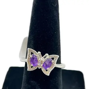 Stainless steel bend to open amethyst butterfly ring