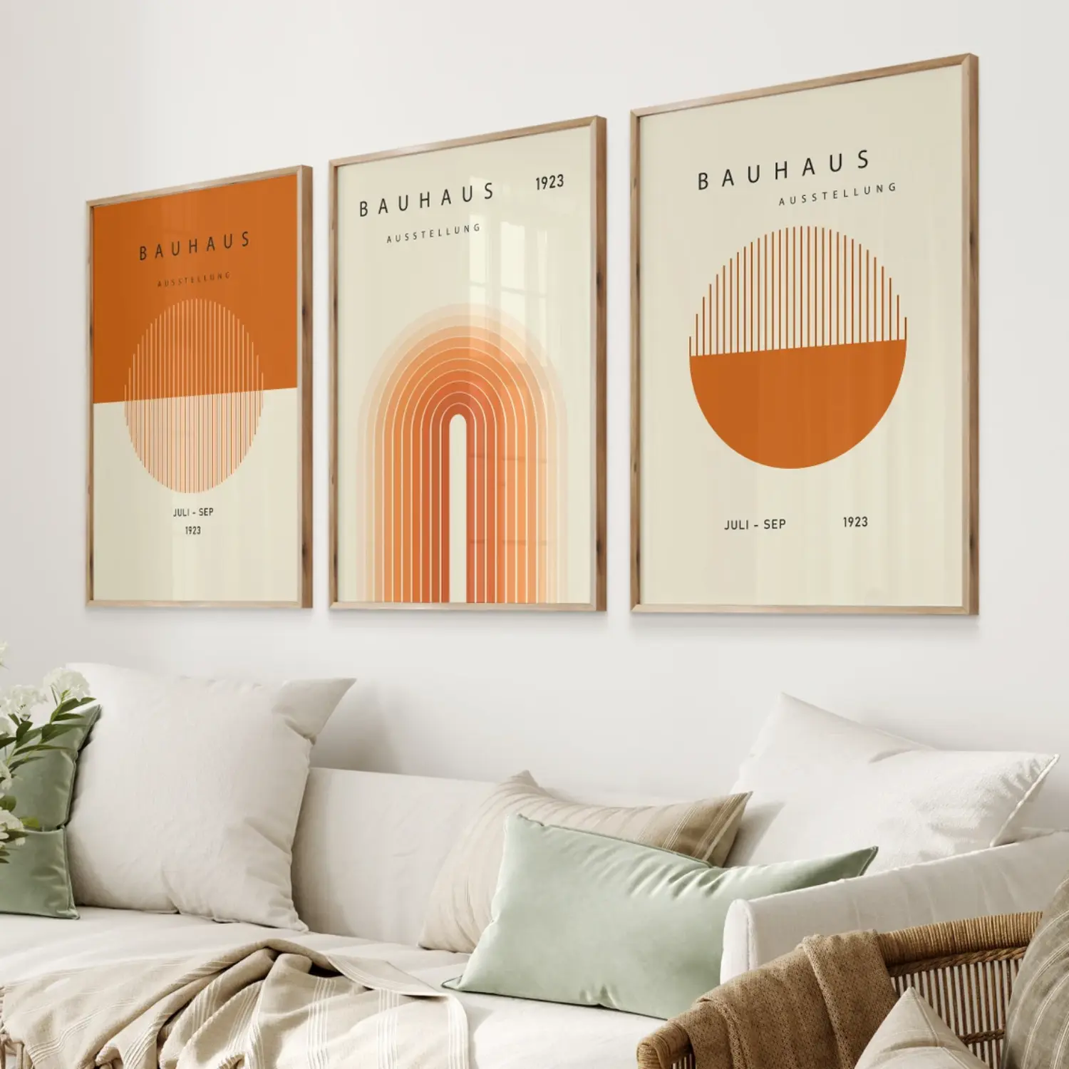 Orange Bauhaus Exhibition Poster, Geometric Wall Art Set of 3, Mid Century Modern Poster, Bauhaus Print Set