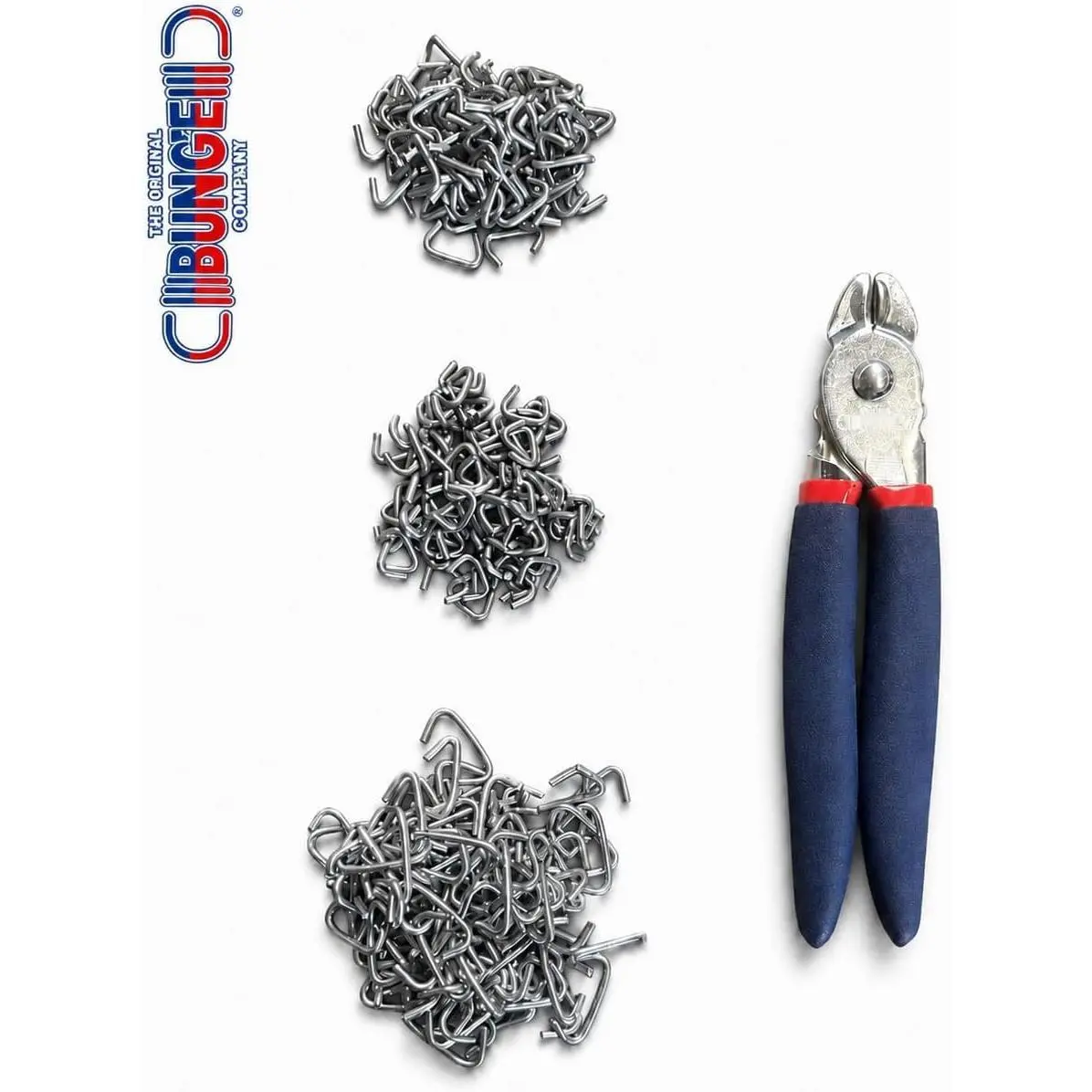 Pliers + Rings Combo Kit - 3-Size Inches Precision Clamps, 300 Galvanized Hog Rings for DIY Users, Fencing Fix, Galvanized Steel, Upholstery Repair
