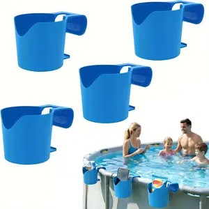 4-Pack Pool Cup Holders for Above Ground Pools, Above Ground Pool Accessories, Premium PP Plastic Poolside Cup Holder, No-Drilling Pool Accessories for Drinks, Soda, Sunscreen, Phones (Blue)
