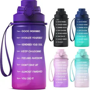 64oz Half Gallon Water Bottle with Straw & Time Marker, Motivational Water Bottle with Handle, Leakproof, Tritan BPA Free Water Jug, for Fitness, Gym, Outdoor