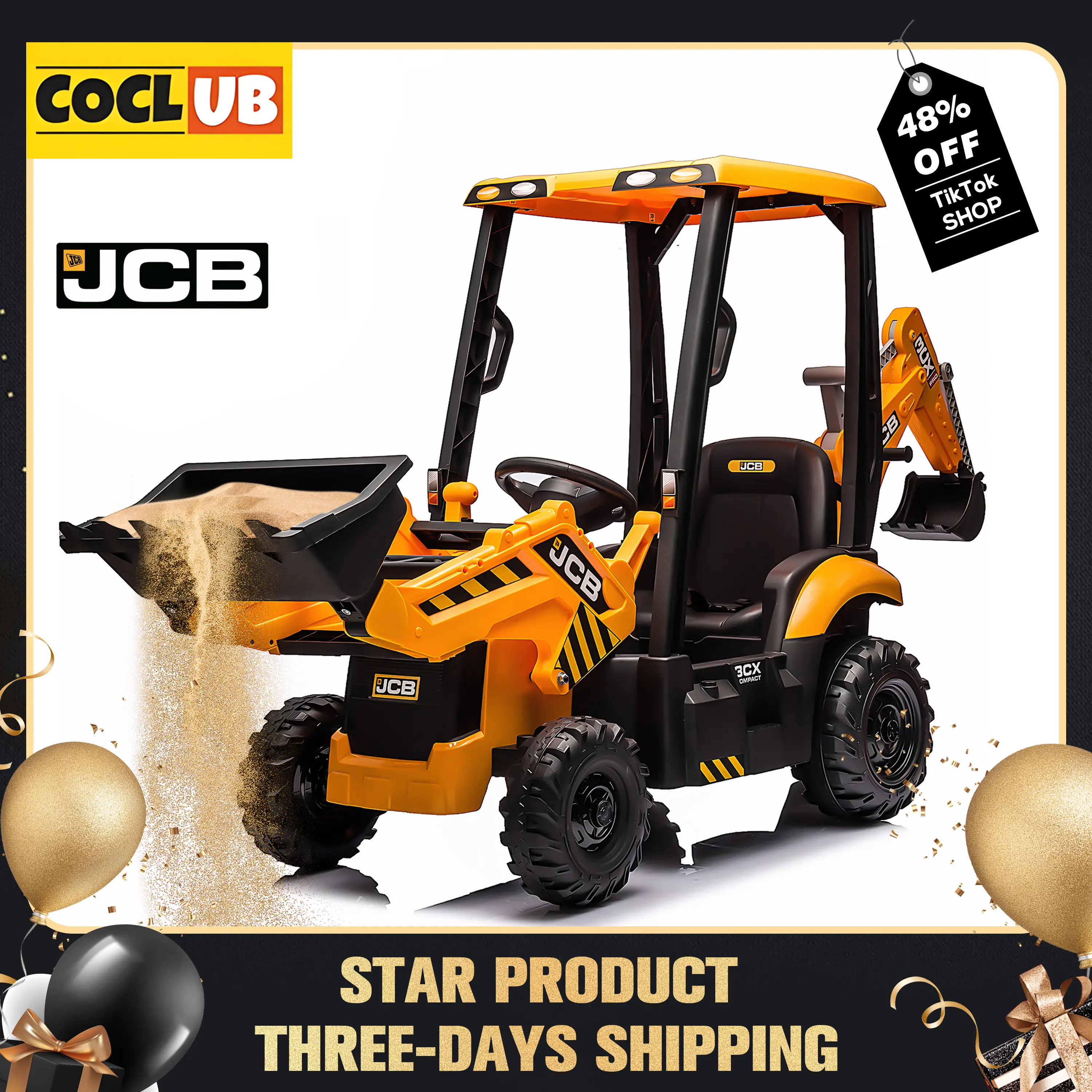【LIVE】CoCLUB 4 in 1 Ride on Excavator, 12V Licensed JCB Excavator Ride on Toy with Remote Control, Front Loader, Horn and EVA Tires, 4 Transformable F