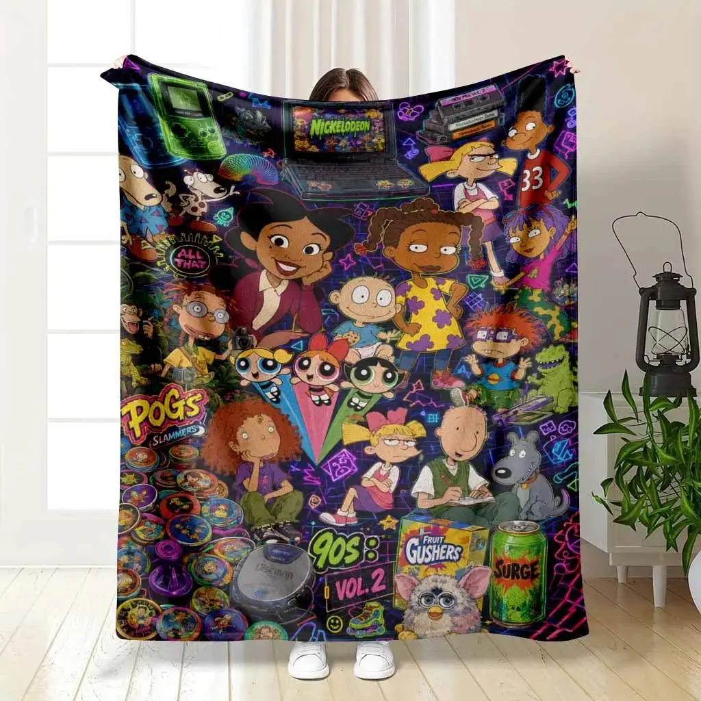 Retro Neon Pop Art Flannel Throw Blanket - Nostalgic Collage Print, Cozy Flannel Fabric, Multi-Size, Soft Lightweight Warm for Sofa, Movie Nights, Unique Gifts