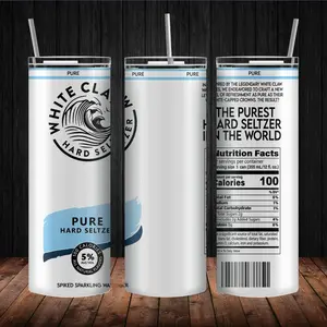White Claw 20oz Insulated Tumbler with Metal Straw and Cleaning Kit - Portable Mug for Drinks - Flasks, Drinkware sublimation tumbler Stainless Steel Bottled Plastic