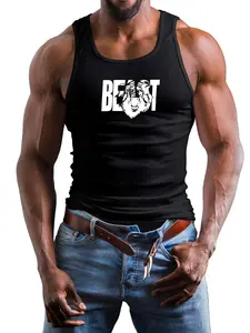 Men's Beast Graphic Ribbed Vest, Breathable Elastic Fabric, Slim Fit Muscle Highlighting, Ideal for Gym, Strength Training, High Intensity Workouts