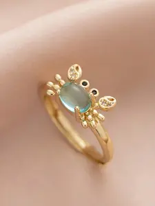 Adjustable Mini Crab Ring, Copper Material, Vintage Beach Style, Moonstone Inlay, Light Blue Animal Design，Moonstone Light Blue Animal Rings Jewelry For Girls Daily And Party Occasions, Ideal Gift For Friends Ideal Gift for Girls Statement Rings