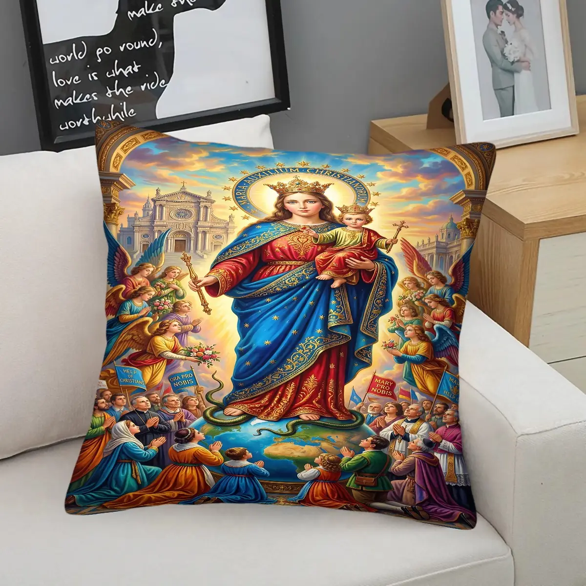 Divine Virgin Mary & Baby Jesus Throw Pillow, Includes Pillow Core, Sacred Religious Art Accent Cushion for Sofa Bedroom Prayer Room, Perfect Spiritual Gift for Catholic Christian Believers
