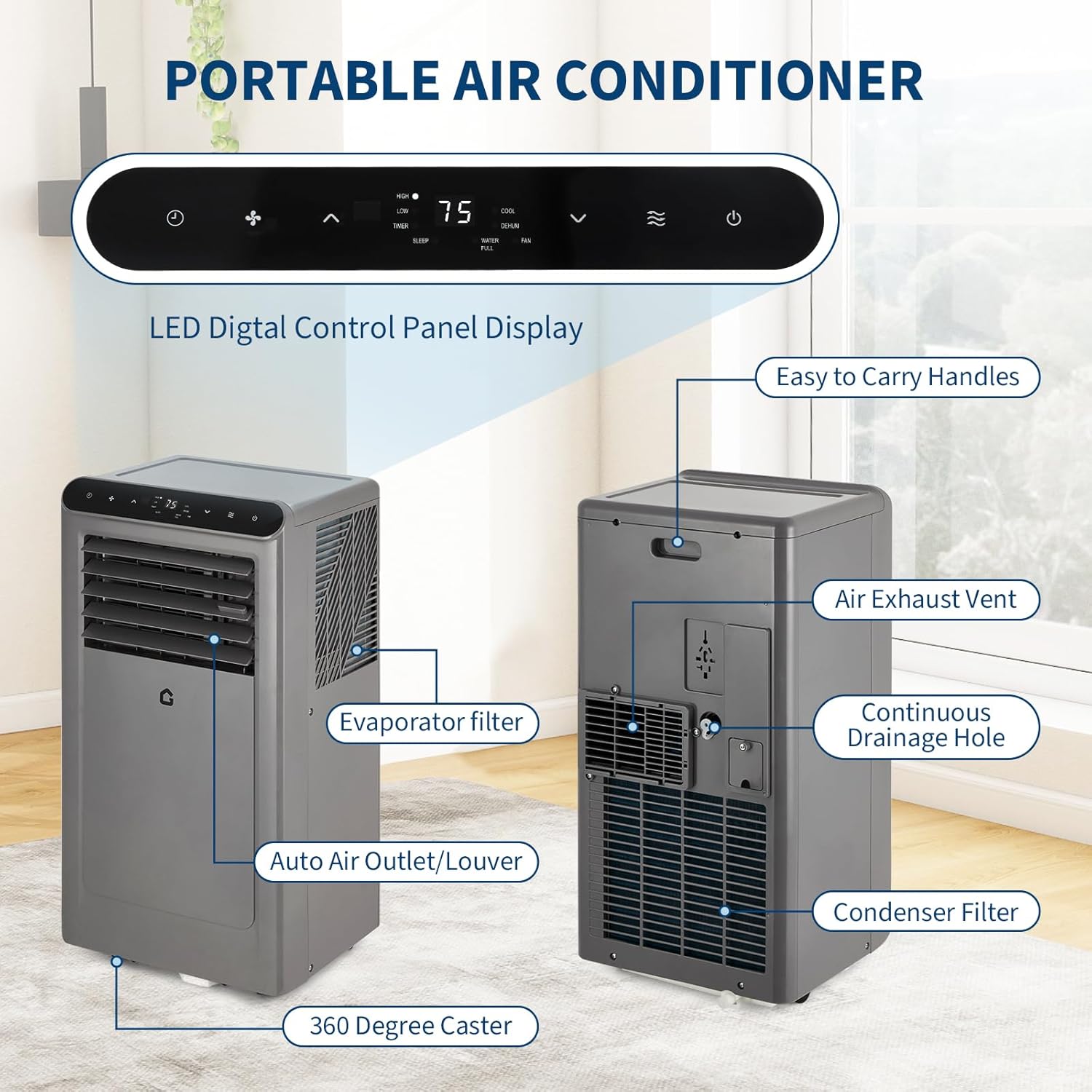 Garvee 10000 BTU Portable Air Conditioners, 4-In-1 Portable AC Unit for Rooms Up to 350 Sq. Ft, Dehumidifier, Fan, Energy Saving, Remote Control, 24 Hour Timer, Sleep Mode, for Bedroom/Office Garvee 10000 BTU Portable Air Conditioners, 4-In-1 Portable AC Unit for Rooms Up to 350 Sq. Ft, Dehumidifier, Fan, Energy Saving, Remote Control, 24 Hour Timer, Sleep Mode, for Bedroom/Office