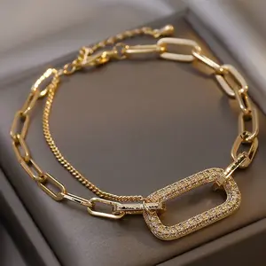 Elegant Golden-Tone Chain Link Bracelet - Double Layered Interlocking Chains, Durable Everyday & Formal Jewelry Gift for Birthdays, Anniversaries, Parties - Year-Round Luxury Accessory for Women, Party Wear, Boho Chic, Highquality Finish, Fashion Lovers