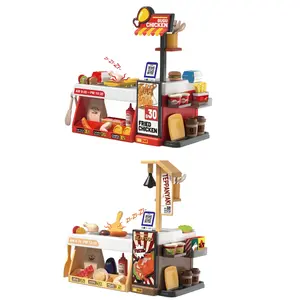 Kids Realistic Role Play Store Set, Burger Sandwich Shop & Seafood BBQ, Light & Sound Effects, Educational Toy Gift for Boys Girls