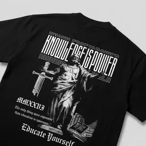 Knowledge Is Power - Premium Oversized Front + Back Print Drop Shoulder Cotton T-Shirt