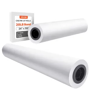 fathersdaygift VEVOR Wide Format Paper, 24 inx 150 ft Plotter Roll, 2 Rolls CAD Bond Rolls with 2 in Core, 20 LB Bond Paper Rolls, Ideal for CAD Drawings, Engineering Plans, GIS Maps, and Architectural Designs