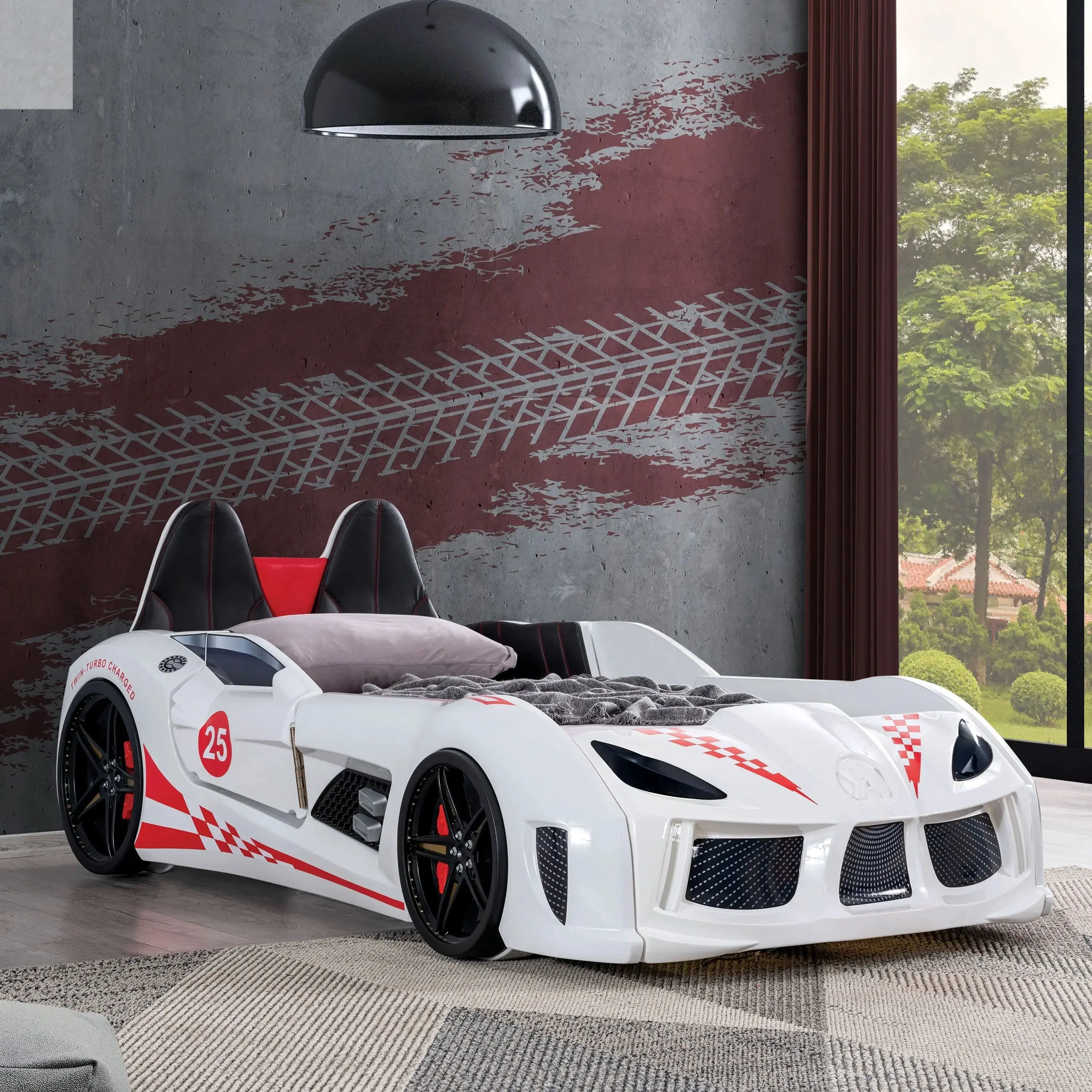 Twin car bed frame for Kids with LED Lights and Sound