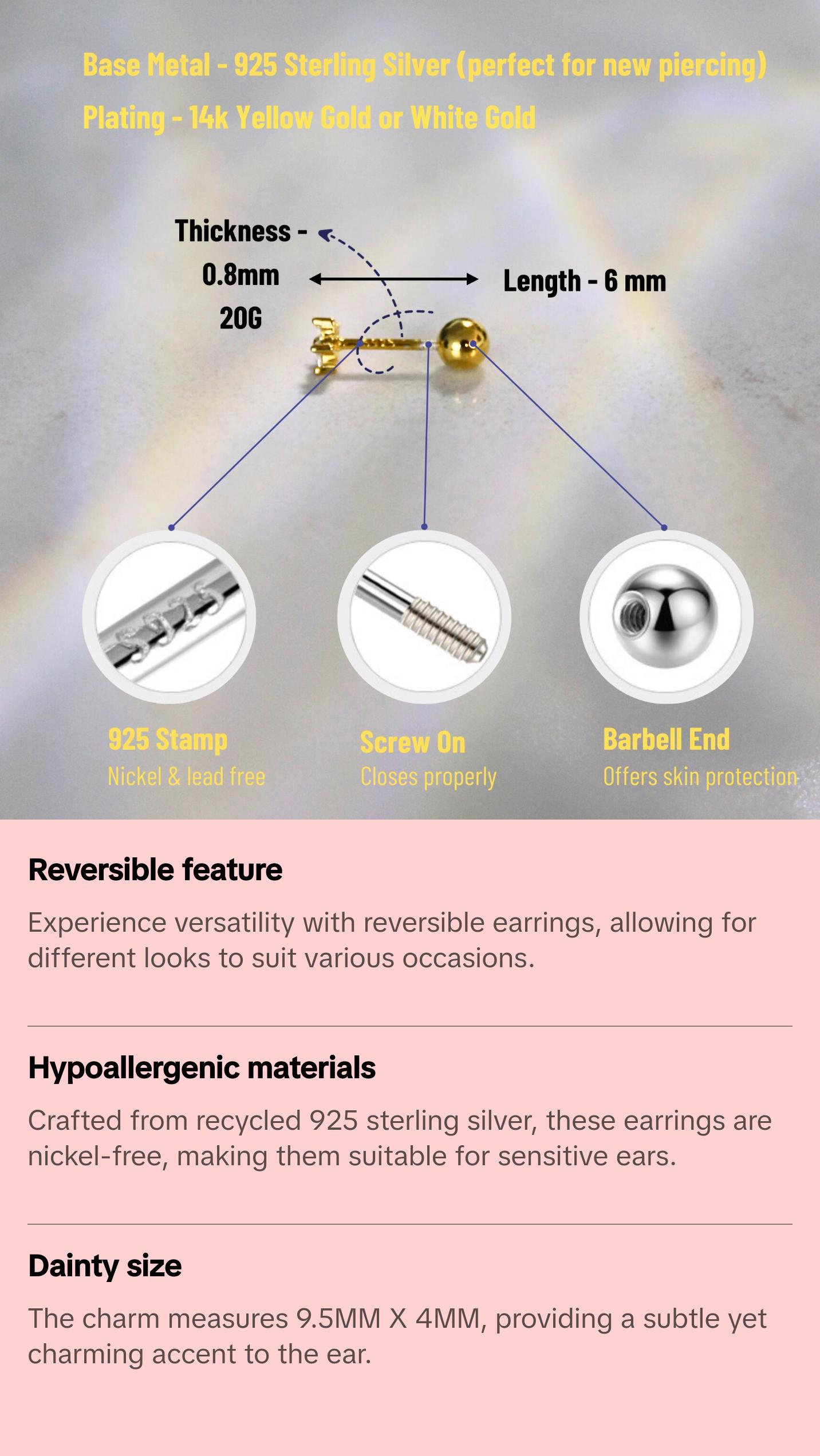 "Starlight Dew" Pear Shape Stone Silver Dangling Drop Piercing Earring With Ball Back