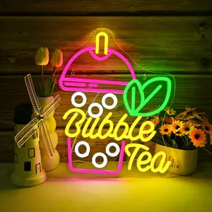 Bubble Tea Shaped Neon Sign, USB Powered Wall Mounted Neon Light, Decorative Atmosphere Lighting Neon Sign for Home, Drink Shop, Restaurant, Bar, Bedroom, Party Decoration