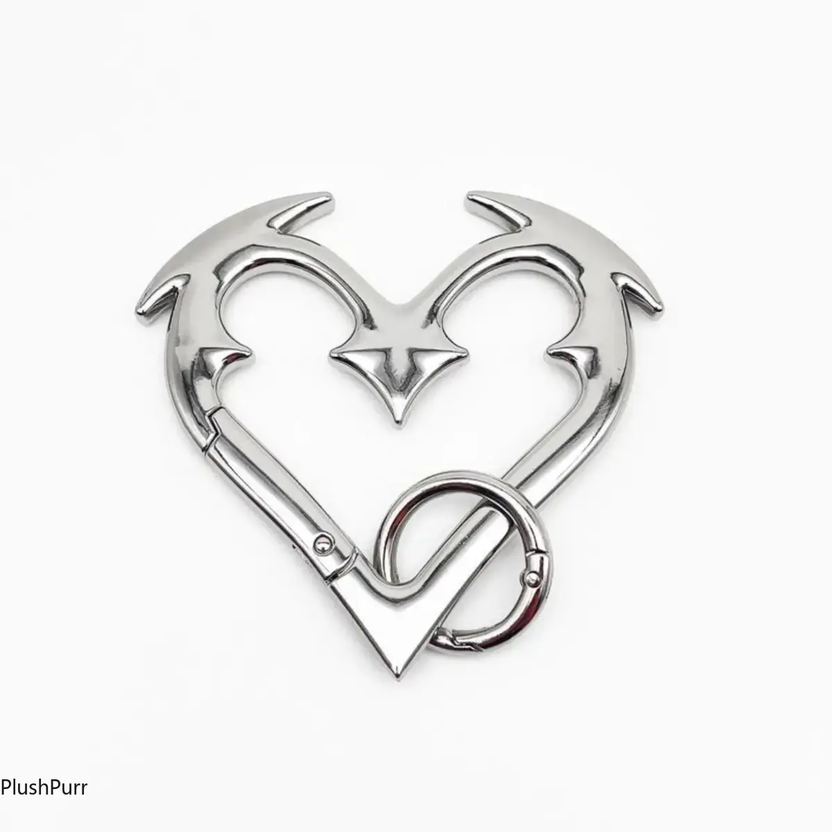 Gothic Look Heartbreaker Carabiner, Heavy-Duty Zinc Alloy Bag Accessory with Mirror Finish, Bold Statement Piece in Antique Silver, Heart Shape, Keys & Bags