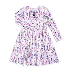 Avani TUTU DRESS for Girls - Super Soft & Stretchy Bamboo Viscose Dress with Ruffle Button Placket - Available in 18-24m 2t 3t 4t 5t 6 7 8 - True to Size