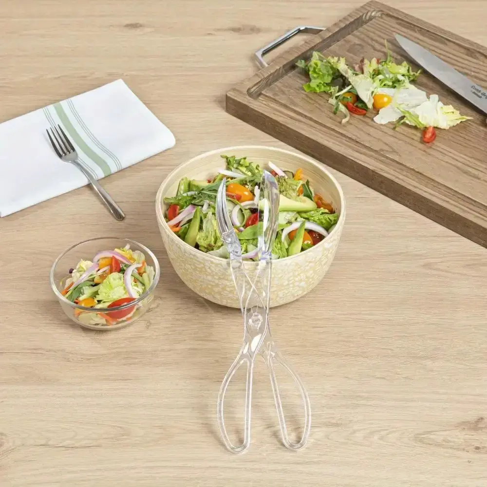 1pc Transparent Plastic Salad Scissors& Tongs- Reusable Food-Safe Kitchen Chefs, BBQ, Outdoor Cooking, Buffets& Party Catering