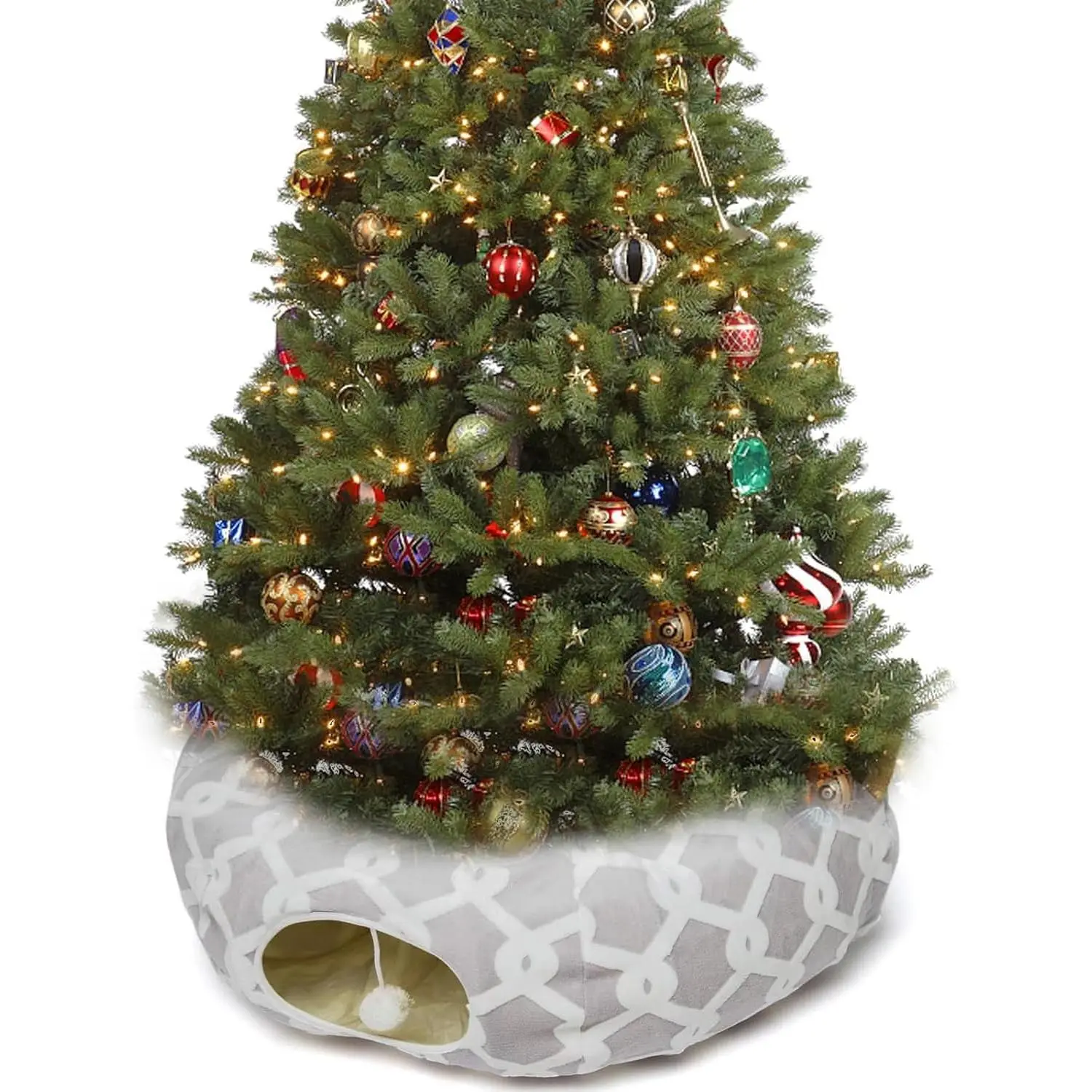Cat Dog Tunnel Bed with Cushion Tube Toys Oxford Cloth Large Diameter Longer Crinkle Collapsible 3 Way for Large Cats Kittens Kitty Small Puppy Outdoor 3FT
