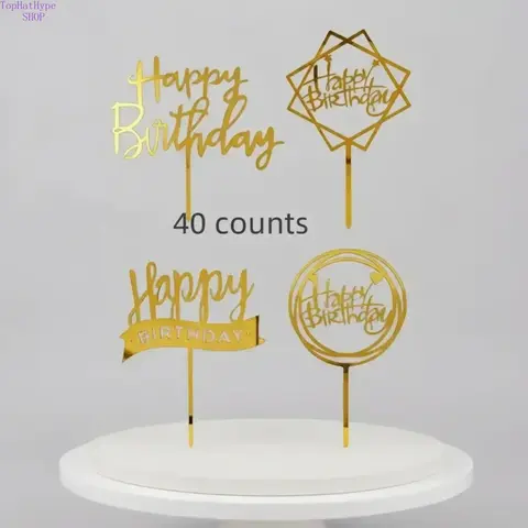 Golden Text Creative Birthday Cake Topper Kit - 40-Count Baking Decorations, Costume Party Accessory Set for TikTok Shop Spring Glowup Events, 40 Counts