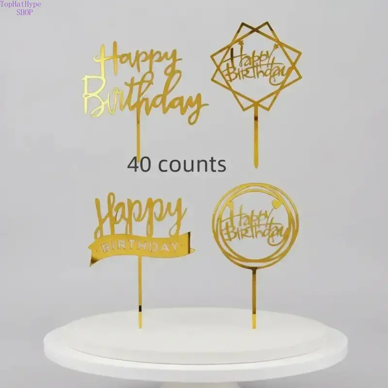 Golden Text Creative Birthday Cake Topper Kit - 40-Count Baking Decorations, Costume Party Accessory Set for TikTok Shop Spring Glowup Events, 40 Counts