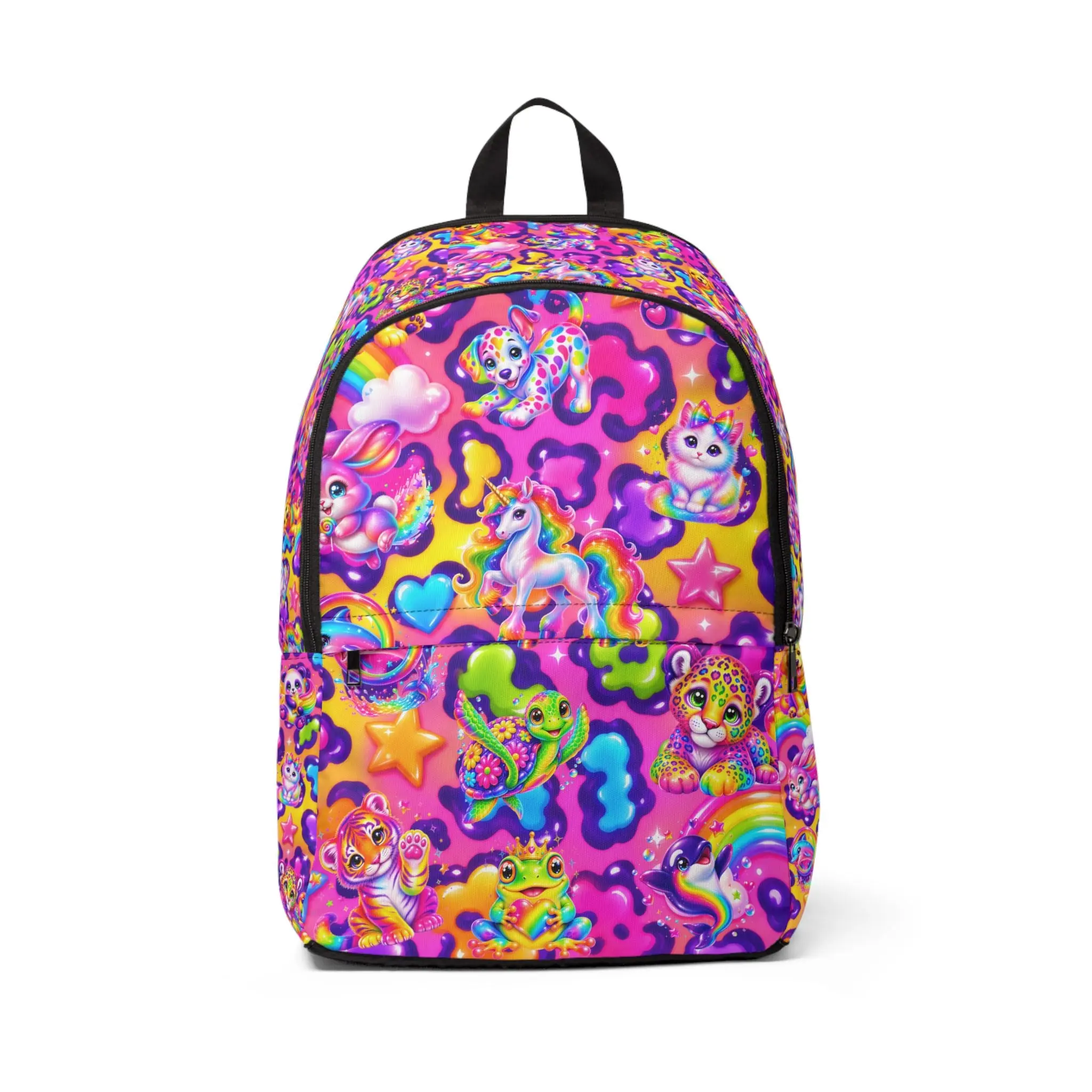 Kawaii Rainbow Unicorn Backpack - Unisex Kids' Functional School Bag with Zipper, Colorful Design