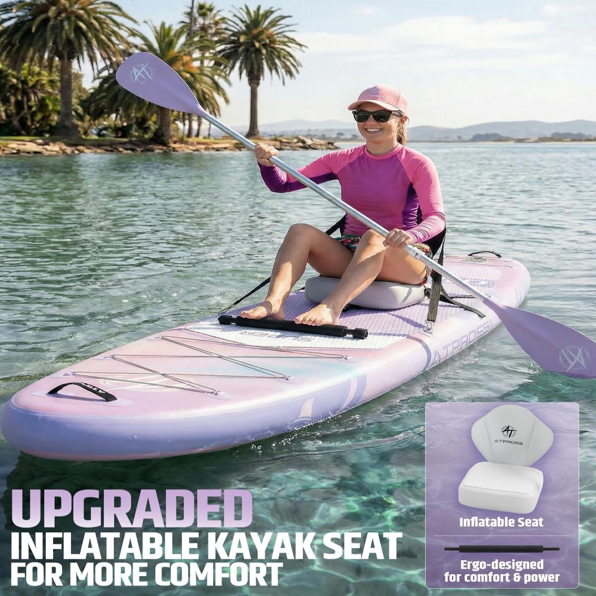 12'x36" Extra Wide Inflatable Paddle Board, Double PVC for Outdoor Water Sports, 500lbs Capacity for Adults & Family, Complete Kit with Kayak Seat, Safety Leash, 600D Backpack, Waterproof Phone Bag & Repair Kit