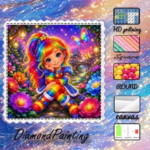 1pc 5D DIY Flocking Cloth Diamond Painting Kit, Optional AB Drills, Fairy Dust Drills, Crystal Drills - Rainbow Girl, Flowers, Butterflies - Diamond Embroidery, Special Craft Diamond Art Set, Wall Decor, Gift for Family, Loved Ones, Friends