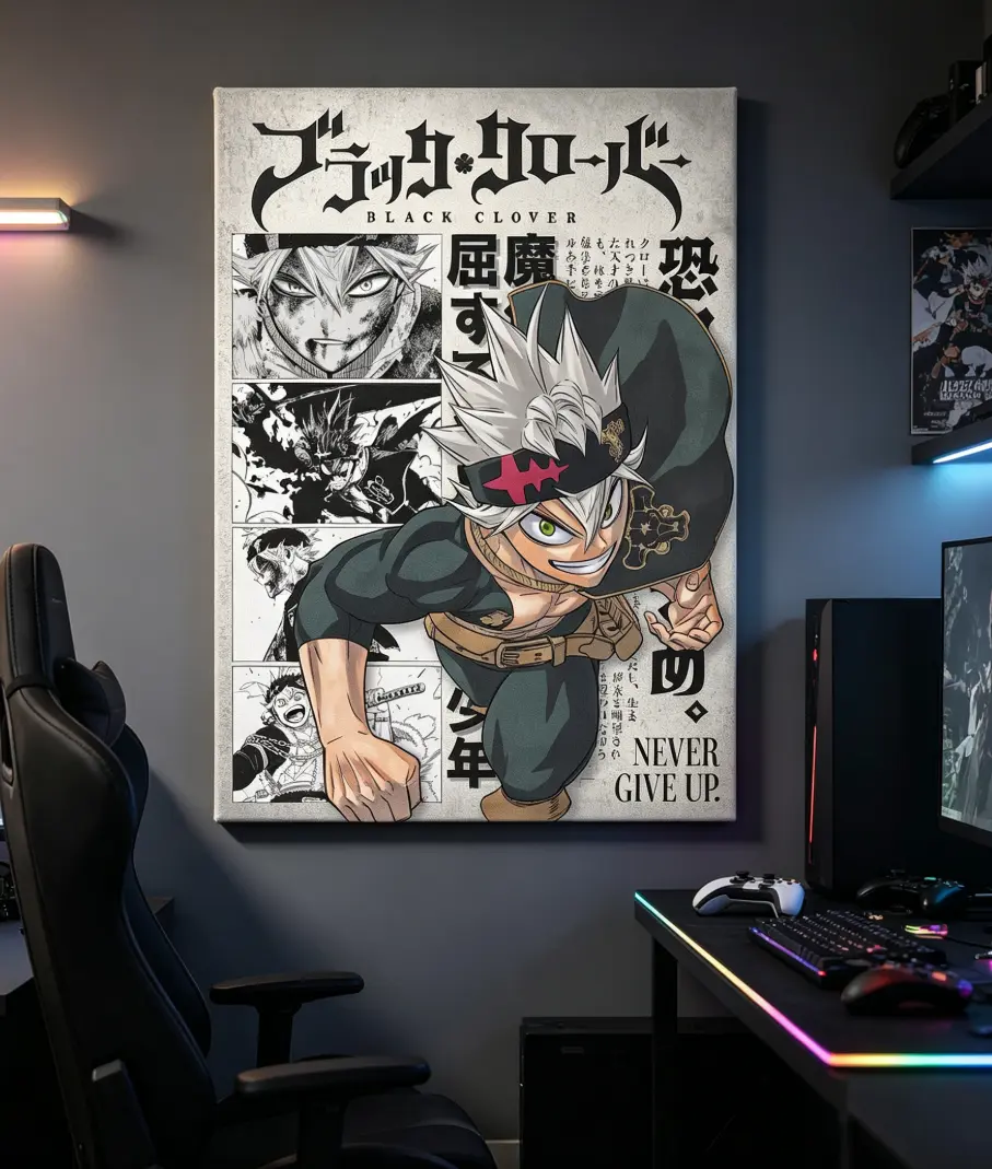 Black Clover Anime Manga Poster Art Print, Asta Yuno Wizard King Vintage Minimalist Japanese Wall Decor Artwork, Birthday Gift for Anime Fan