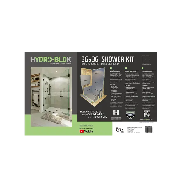 HYDRO-BLOK Shower Kit - 36" x 36" - Waterproof and Ready for Tile or Stone
