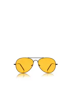 Classic Aviator Sunglasses - Black Metal Frame with Yellow Lens