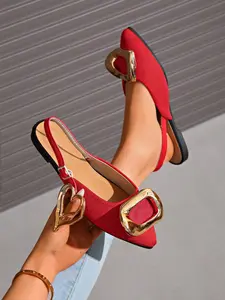 Women's Black Glitter Gold Square Buckle Slingback Flats - Pointed Toe Adjustable Strap Casual & Evening Flats #slingbackflats #goldbuckleshoes #glittershoes #tiktokshoefinds #blackflats