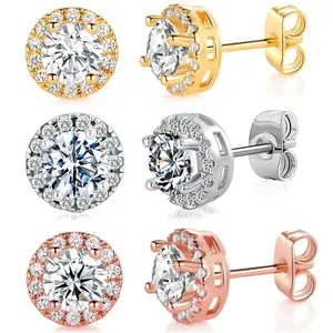 MDFUN 1.25CT Round Cut Cubic Zirconia Halo Stud  Set for  & Men E-0605-4 woman  earring small huggie classic gift