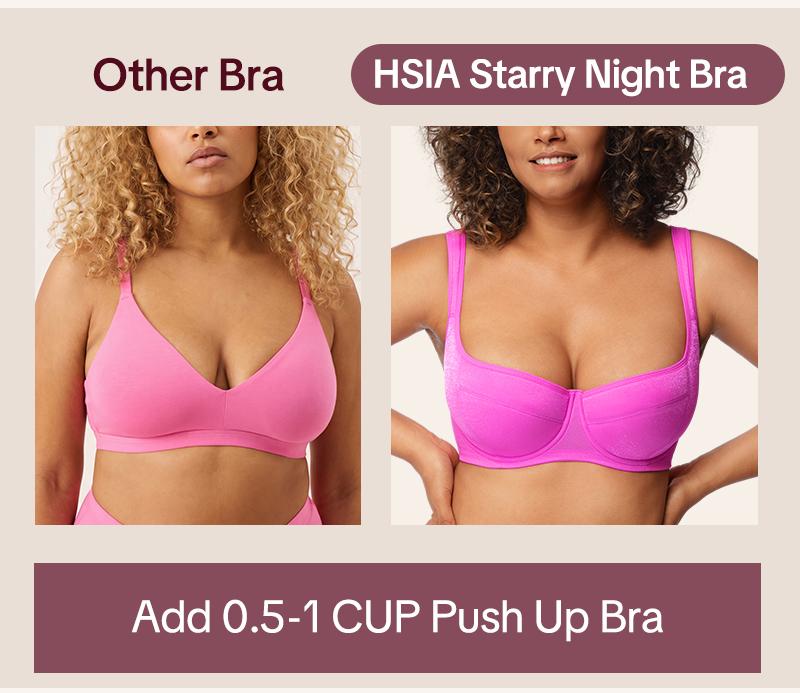 HSIA Starry Night Plus Size 4mm Lightly Padded Balconette Bra Underwire Lifting Support Glass Shimmer Fabric Enhanced 0.5-1 Cup Size U Shaped Back Smoothing Wider Padded Straps Sexy Demi Low Cut Natural Push Up for Big Bust Women