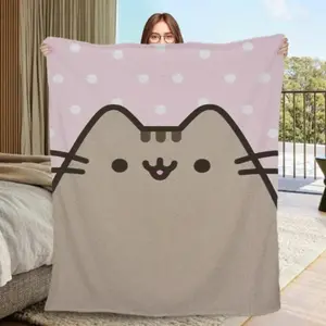 Pusheen Big Face Pink Polka Dot Flannel Throw Blanket | Soft, Cozy & Cuddly | Perfect Gift for Kawaii Cat Lovers | Bed Couch Decor