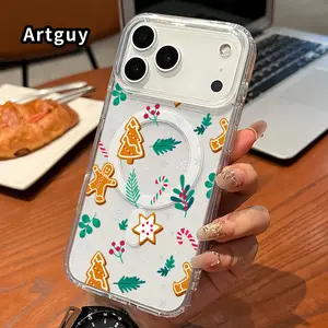 Magnetic Phone Case for iPhone 17 16  Pro Max Plus 15 14 13 12 11 Air E Gingerbread Christmas Bliss  Printed Clear Acrylic All Coverage Cover Support Wireless Charging