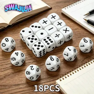 18-Piece Math Dice Set, 6-Sided and 10-Sided Dice with +-× Division Symbols, Educational Math Game, Rpg Tabletop Strategy Game